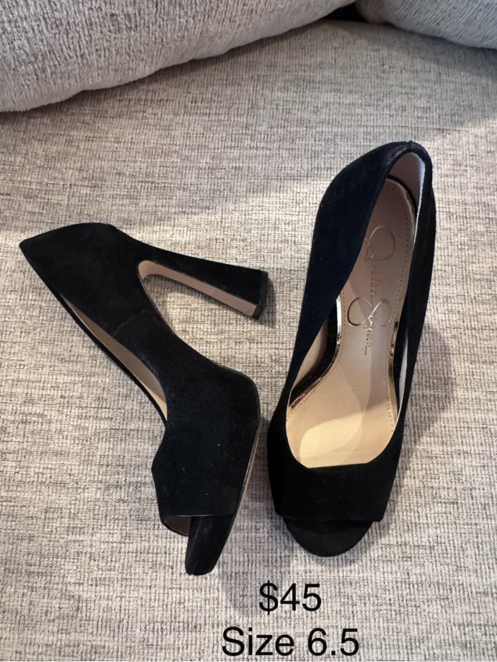 Jessica Simpson Black Suede Peep-Toe High Heels